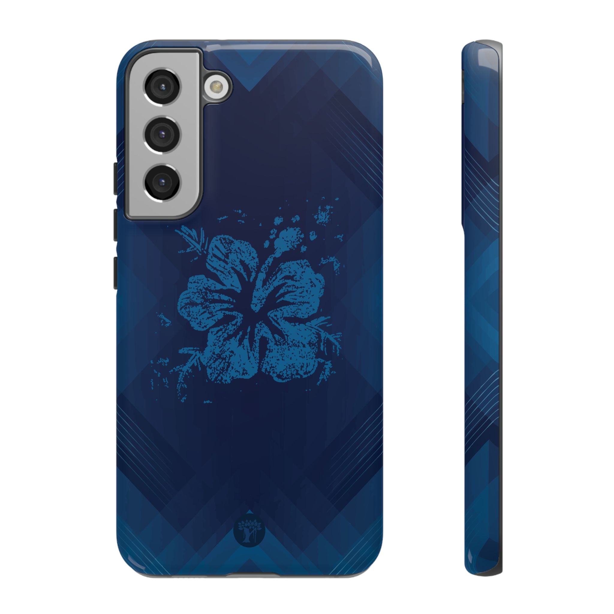 Kikokiko Lehua Tough Samsung Galaxy Case Samsung Galaxy S22 Plus Glossy - Hawaiian Navy Blue Geometric Hibiscus Design - The Local Banyan