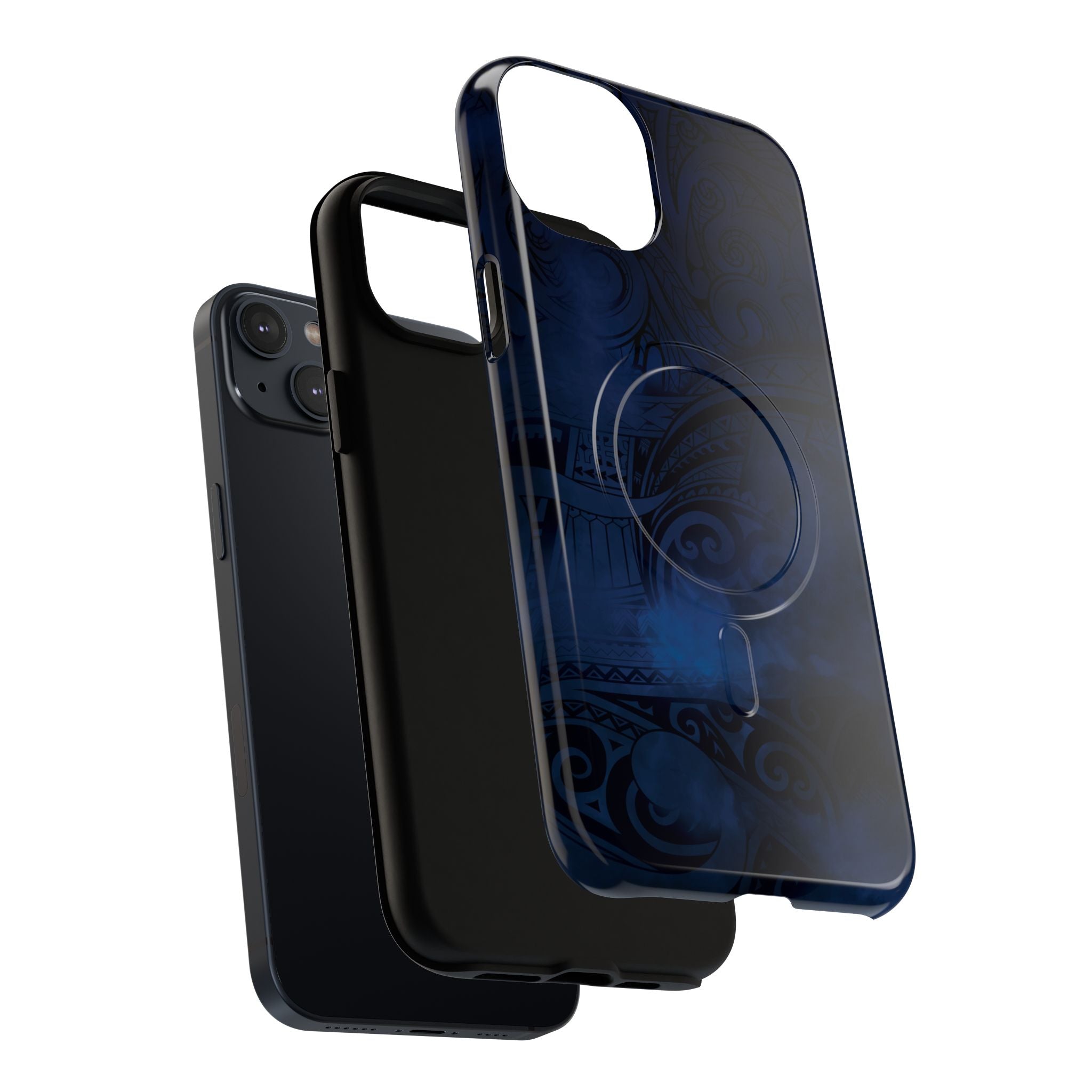 Woman holding Midnight Essence MagSafe iPhone Case - Hawaiian Midnight Navy Polynesian Tribal Design - The Local Banyan