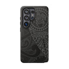 Woman holding Tribal Guardian Tough Samsung Galaxy Case - Hawaiian Black on Black Polynesian Tribal Design - The Local Banyan