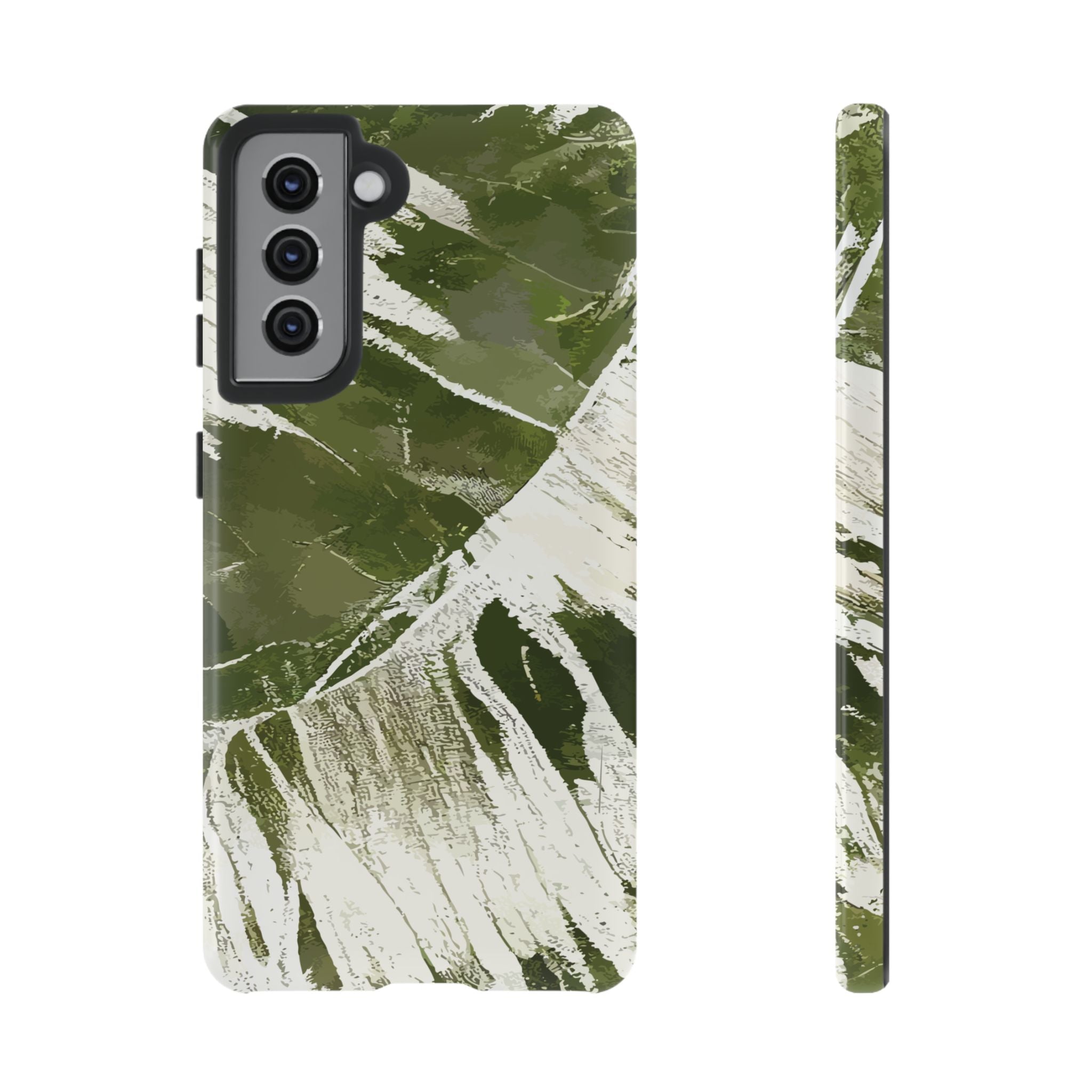Island Breeze Tough Samsung Galaxy Case Samsung Galaxy S21 Glossy - Hawaiian Palm Leaf Olive Green Botanical Design - The Local Banyan