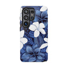 Eternal Blue Plumeria Tough Samsung Galaxy Case Side View - Dual Layer Drop Protection Hawaiian Phone Case - The Local Banyan