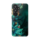 Aloha Whispers Tough Samsung Galaxy Case Detail View - Hawaiian Abstract Green Floral Polynesian Design Close Up - The Local Banyan