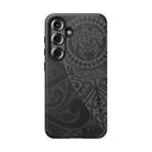 Woman holding Tribal Guardian Tough Samsung Galaxy Case - Hawaiian Black on Black Polynesian Tribal Design - The Local Banyan