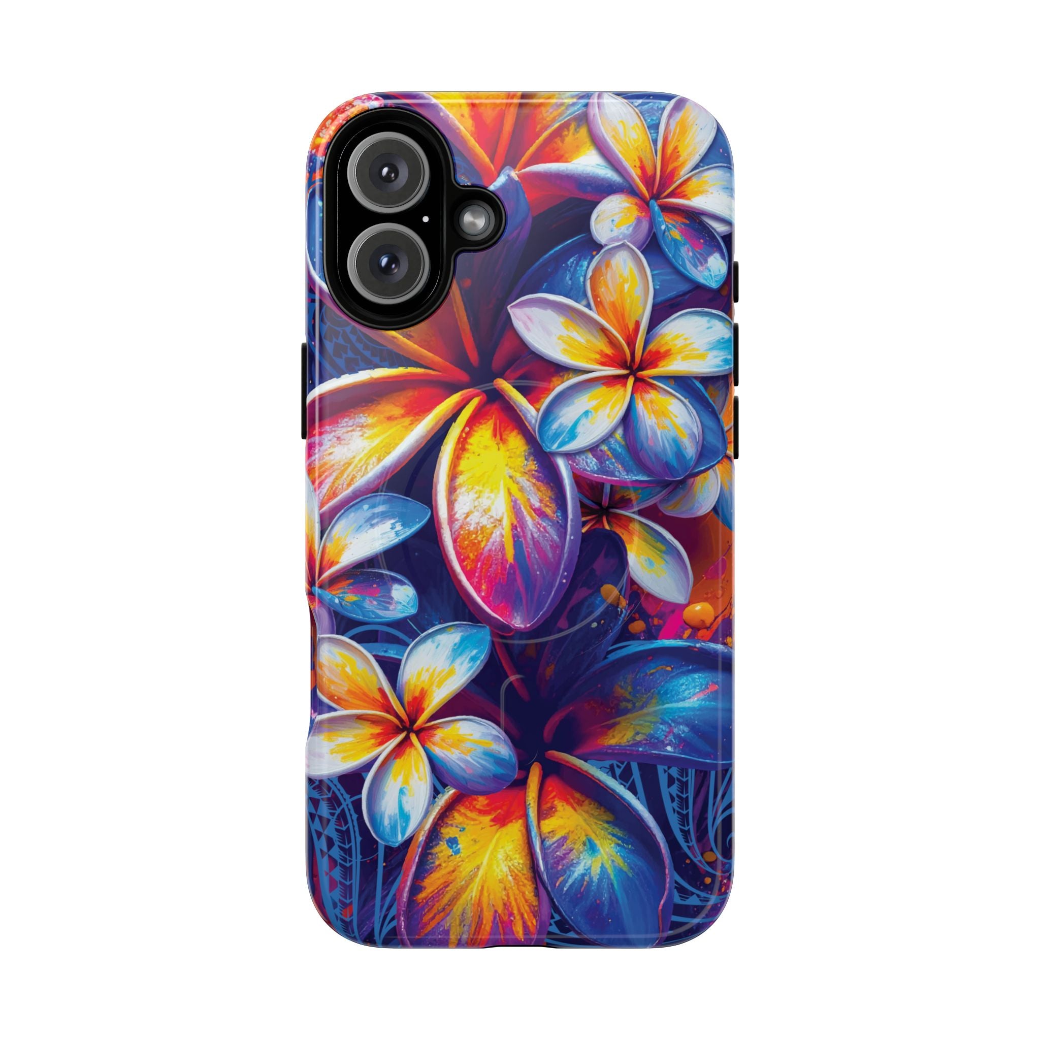 Sunset Ink MagSafe iPhone Case Detail View - Hawaiian Plumeria Street Art Graffiti Tropical Design Close Up - The Local Banyan