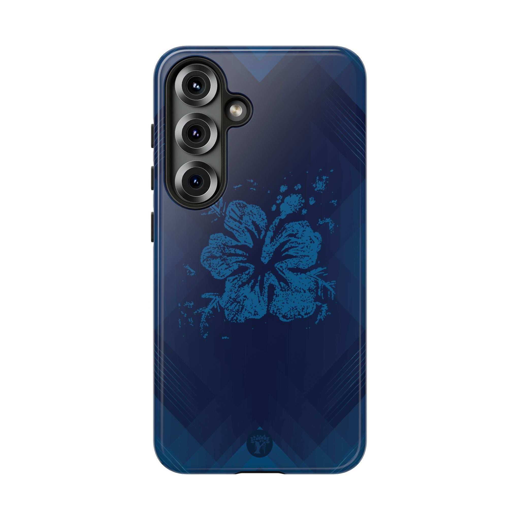 Kikokiko Lehua Tough Samsung Galaxy Case Detail View - Hawaiian Navy Blue Geometric Hibiscus Design Close Up - The Local Banyan