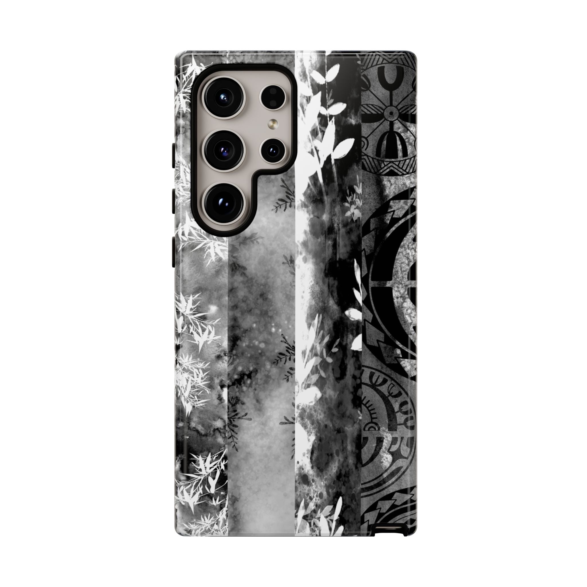 Monochrome Oasis Tough Samsung Galaxy Case Side View - Dual Layer Drop Protection Hawaiian Phone Case - The Local Banyan