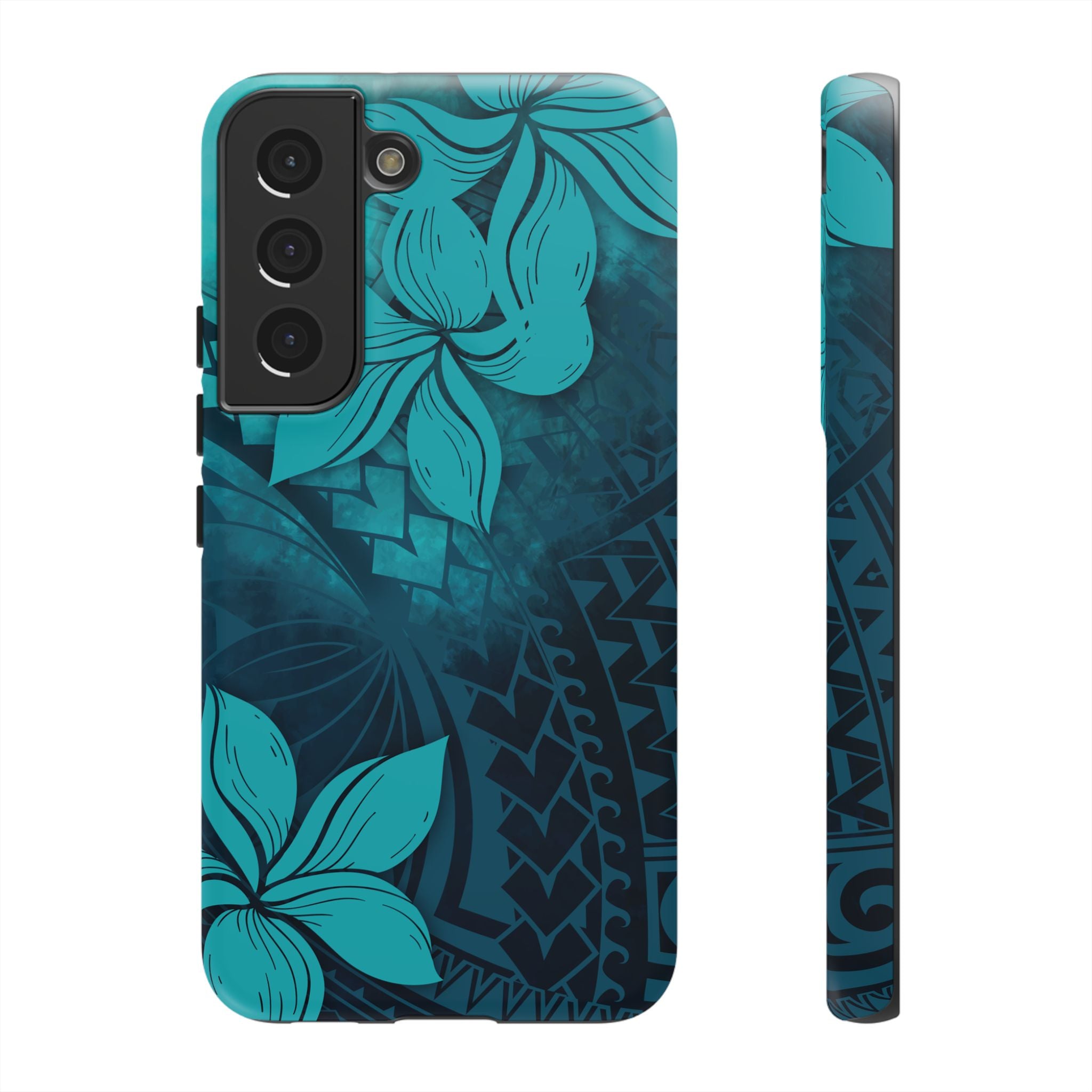 Moana Bloom Tough Samsung Galaxy Case Samsung Galaxy S22 Matte - Hawaiian Teal Plumeria Ocean Tribal Design - The Local Banyan