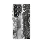 Monochrome Oasis Tough Samsung Galaxy Case Detail View - Hawaiian Black White Botanical Tribal Design Close Up - The Local Banyan