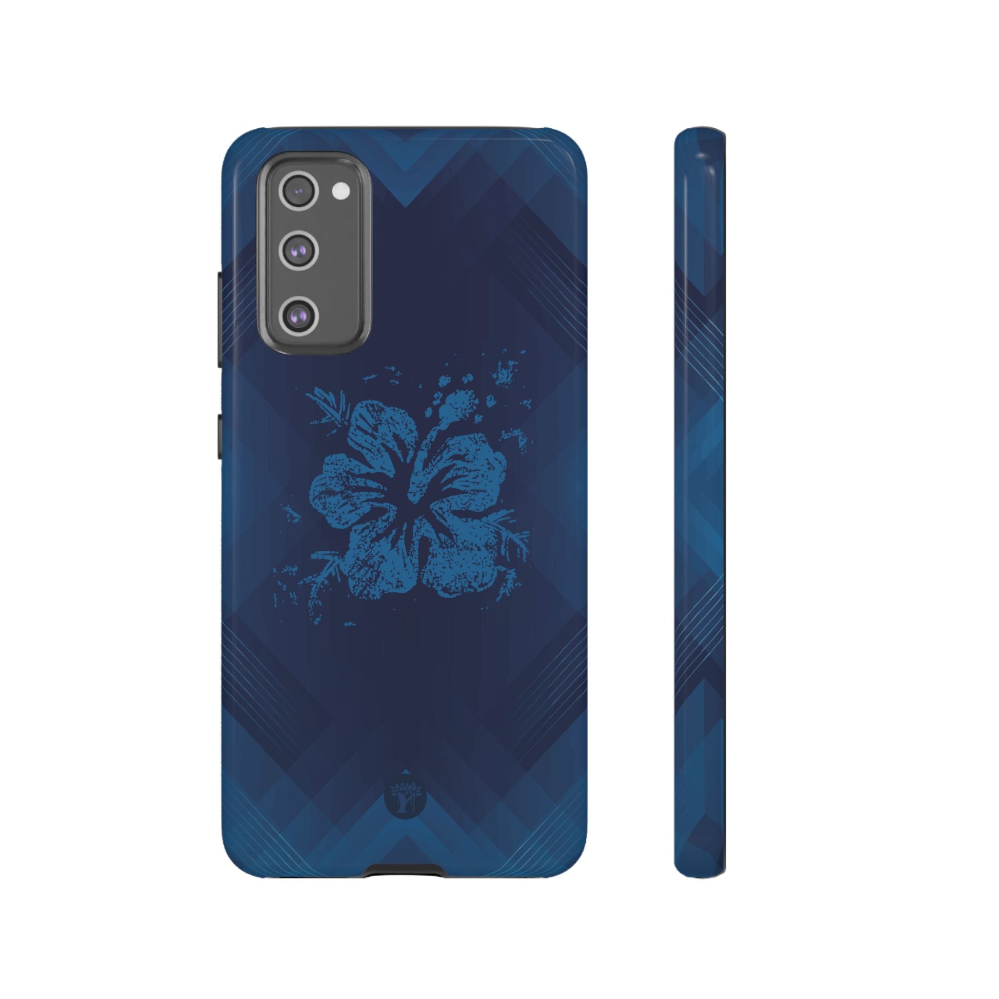 Kikokiko Lehua Tough Samsung Galaxy Case Samsung Galaxy S20 FE Glossy - Hawaiian Navy Blue Geometric Hibiscus Design - The Local Banyan