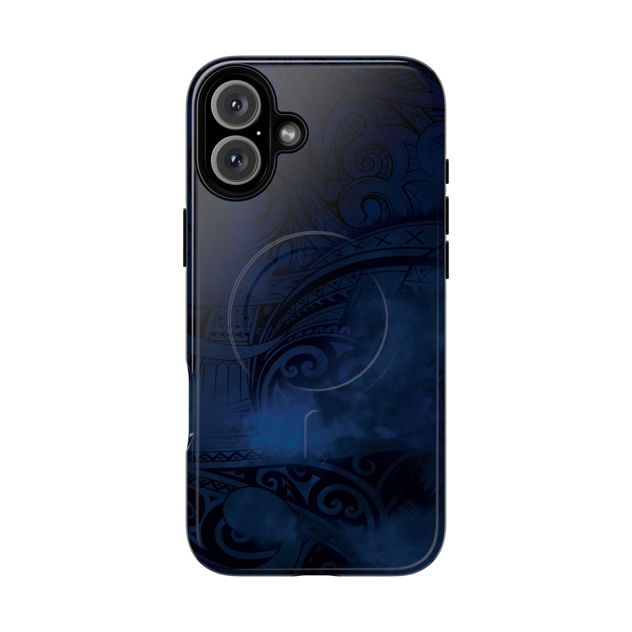 Midnight Essence MagSafe iPhone Case Detail View - Hawaiian Midnight Navy Polynesian Tribal Design Close Up - The Local Banyan