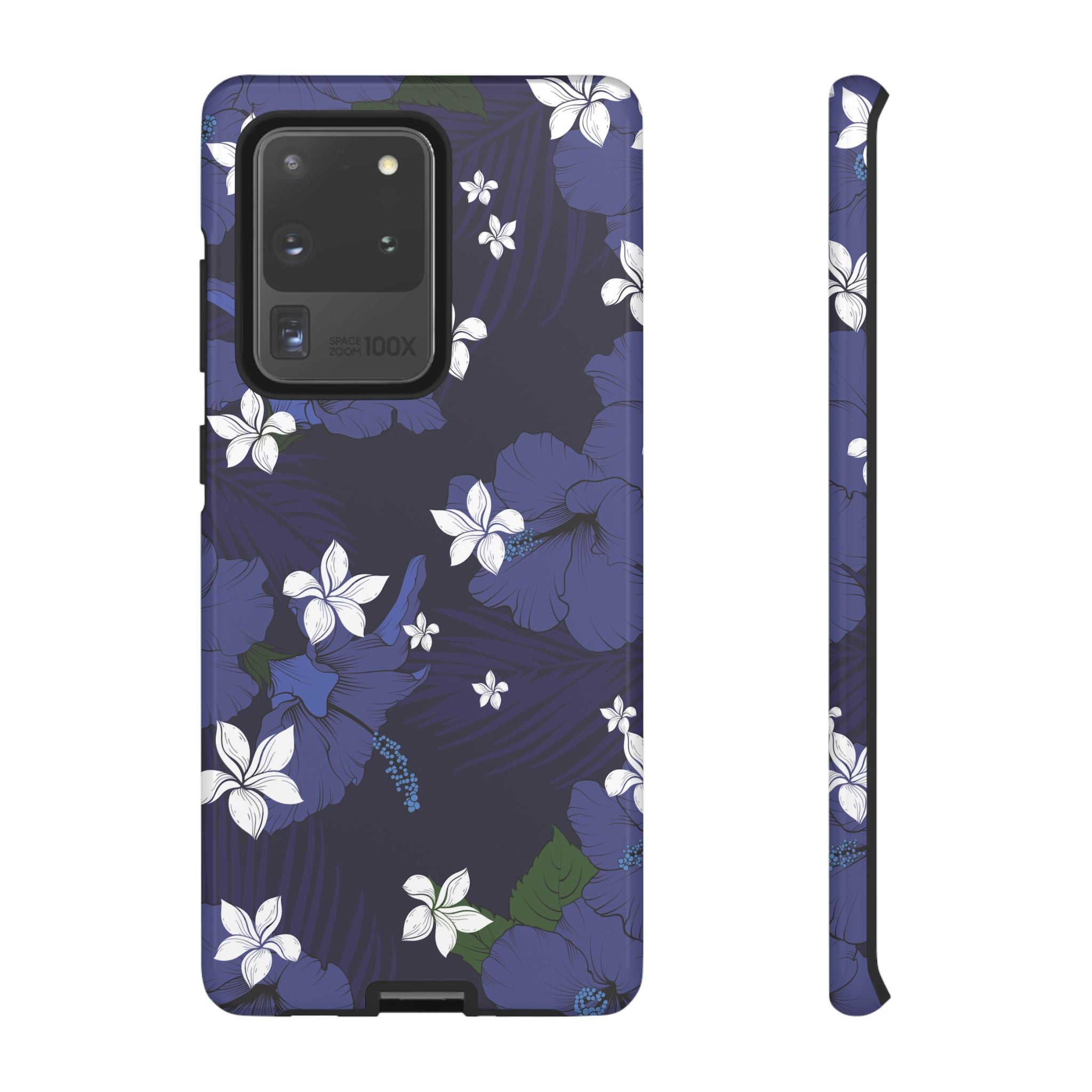 Vintage Blue Tough Samsung Galaxy Case Samsung Galaxy S20 Ultra Glossy - Hawaiian Indigo Hibiscus White Plumeria Design - The Local Banyan