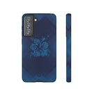 Kikokiko Lehua Tough Samsung Galaxy Case Samsung Galaxy S21 FE Matte - Hawaiian Navy Blue Geometric Hibiscus Design - The Local Banyan