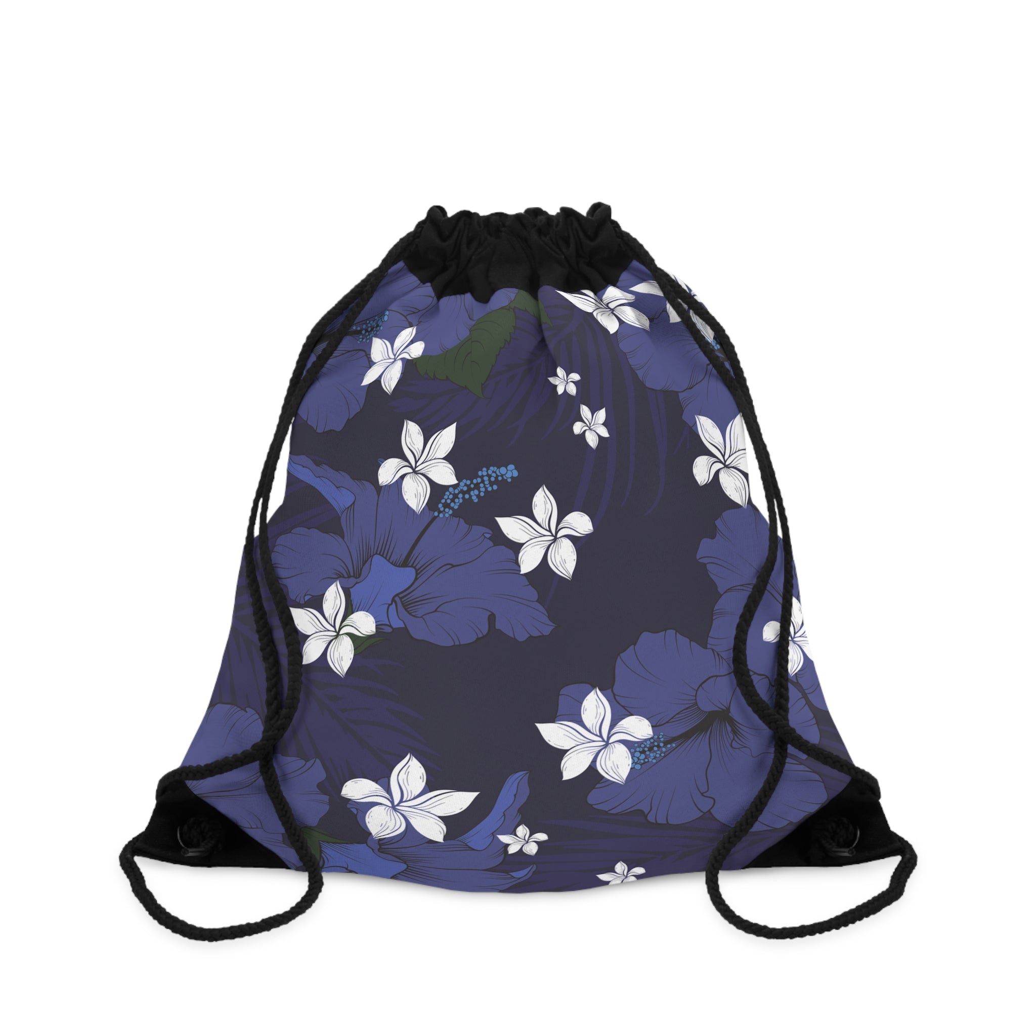 Vintage Blue Plumeria Drawstring Cinch Bag Backpack