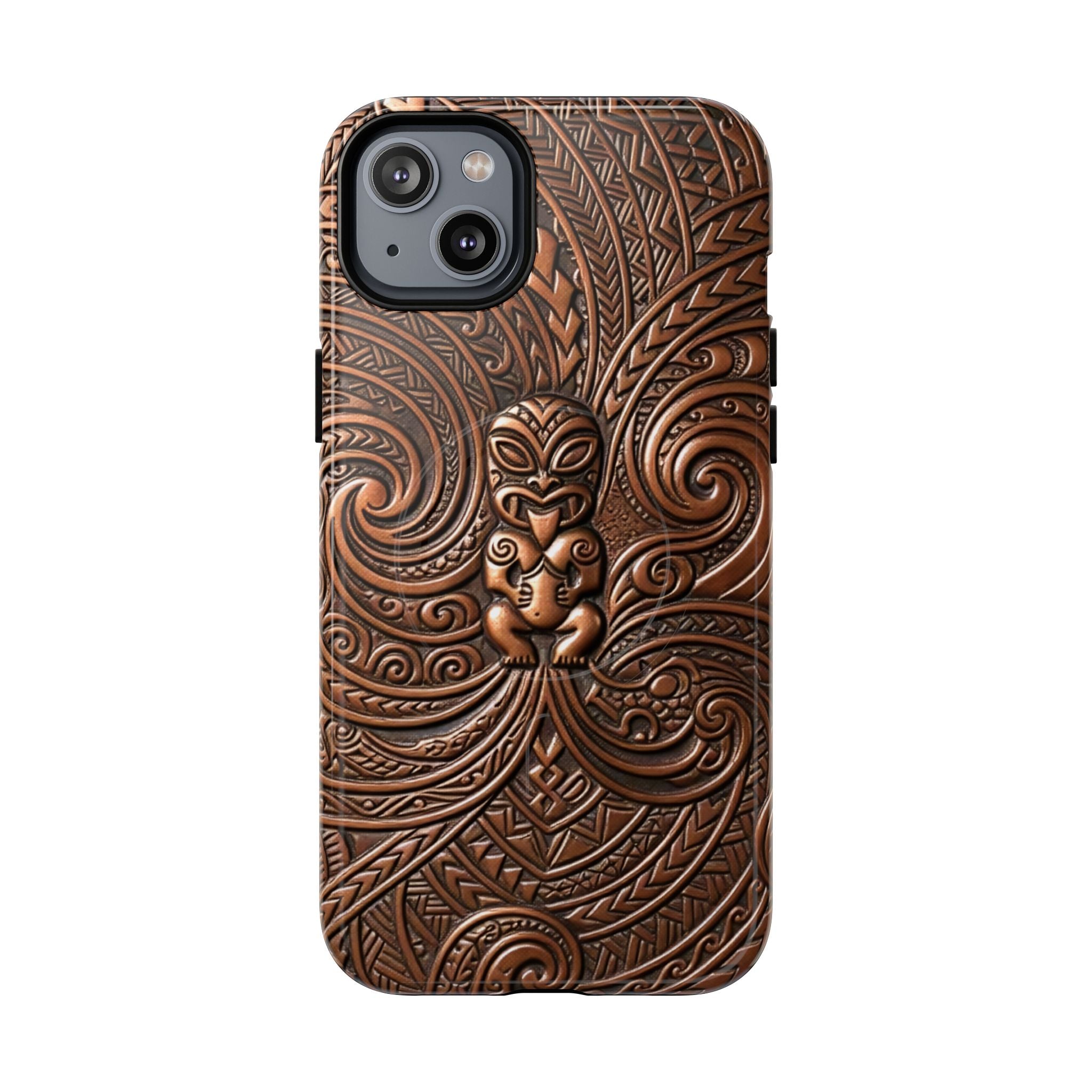 Paa Guardian MagSafe iPhone Case iPhone 14 Plus Glossy - Hawaiian Copper Carved Tiki Polynesian Design - The Local Banyan