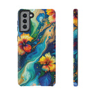 Aloalo Drift Tough Samsung Galaxy Case Samsung Galaxy S21 Plus Matte - Hawaiian Hibiscus Teal Ocean Wave Design - The Local Banyan