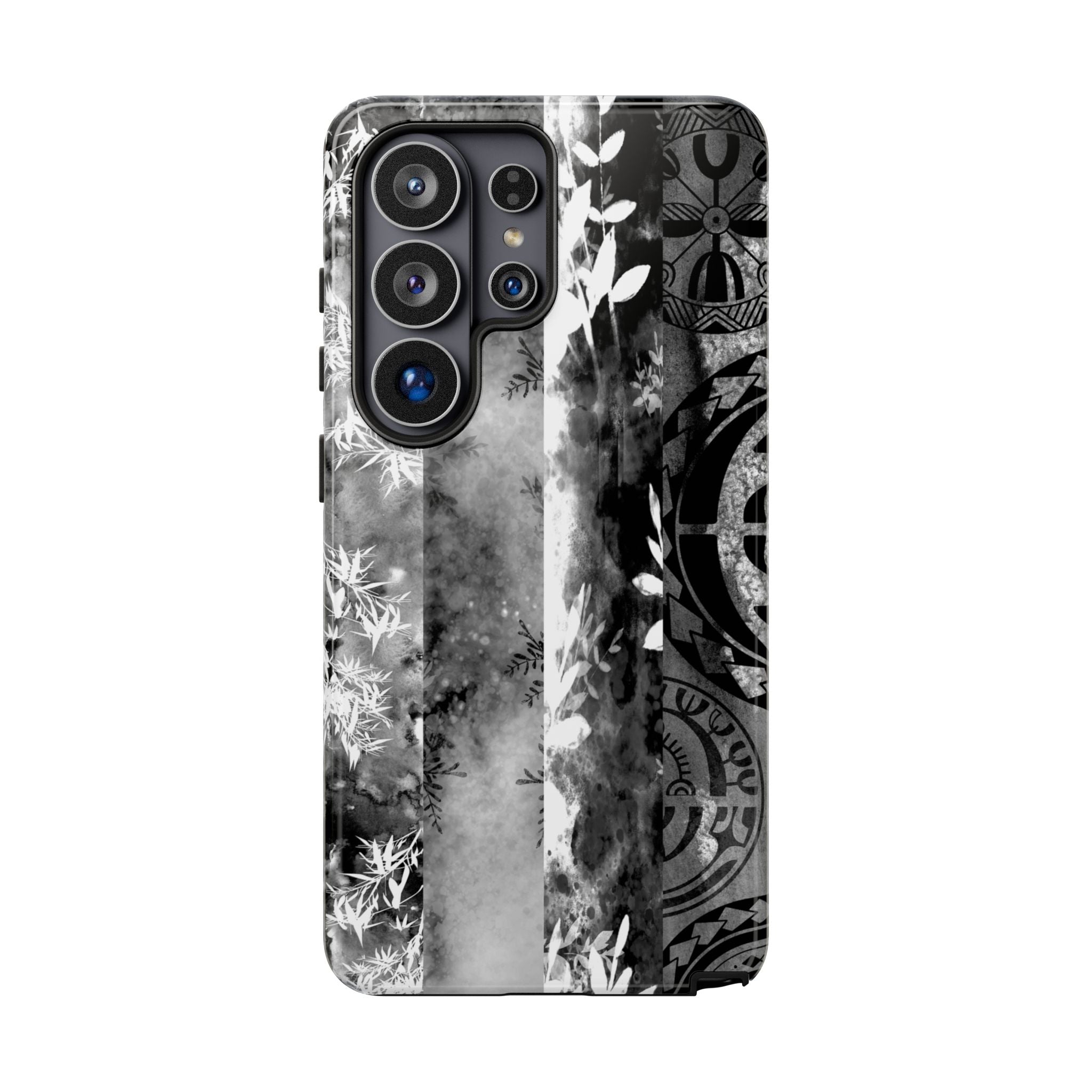 Monochrome Oasis Tough Samsung Galaxy Case Side View - Dual Layer Drop Protection Hawaiian Phone Case - The Local Banyan