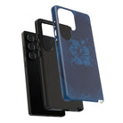 Kikokiko Lehua Tough Samsung Galaxy Case Detail View - Hawaiian Navy Blue Geometric Hibiscus Design Close Up - The Local Banyan