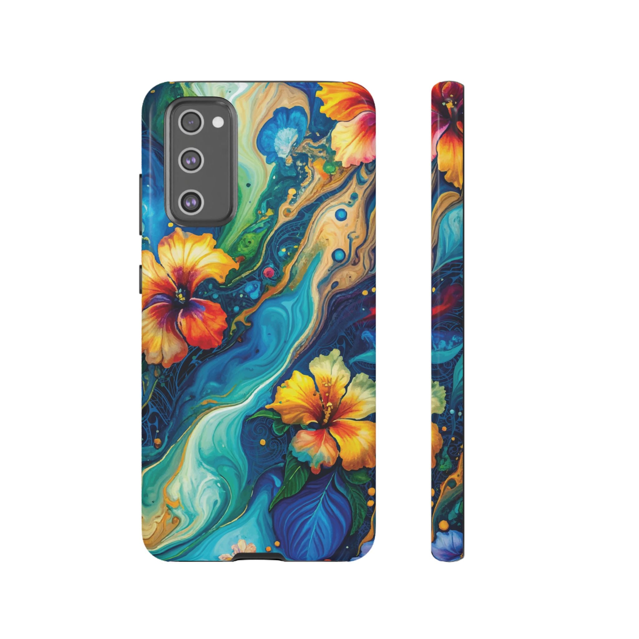 Aloalo Drift Tough Samsung Galaxy Case Samsung Galaxy S20 FE Glossy - Hawaiian Hibiscus Teal Ocean Wave Design - The Local Banyan
