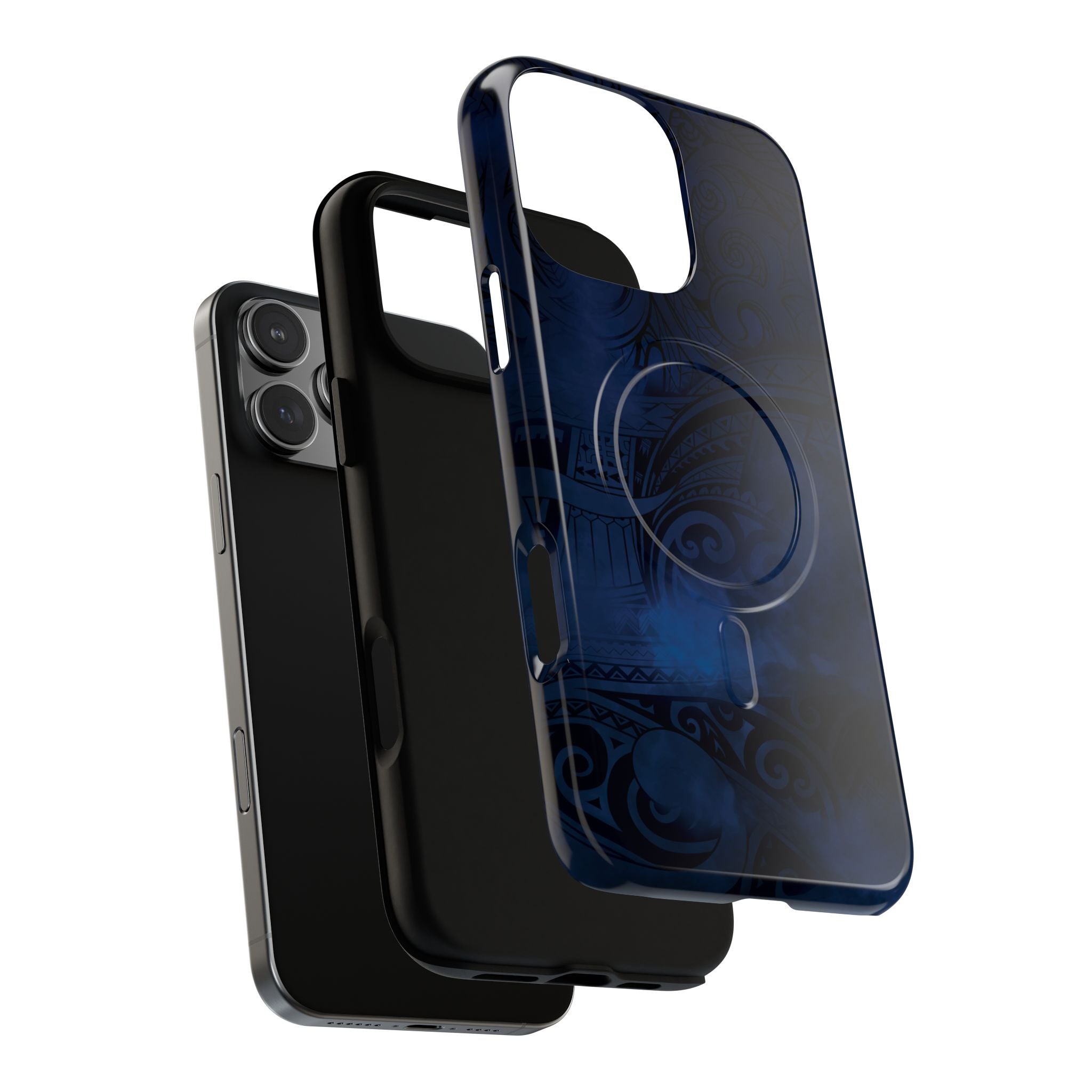 Woman holding Midnight Essence MagSafe iPhone Case - Hawaiian Midnight Navy Polynesian Tribal Design - The Local Banyan