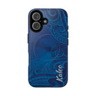 Woman holding Kai Legacy Personalized MagSafe iPhone Case - Hawaiian Ocean Blue Polynesian Tribal Design - The Local Banyan