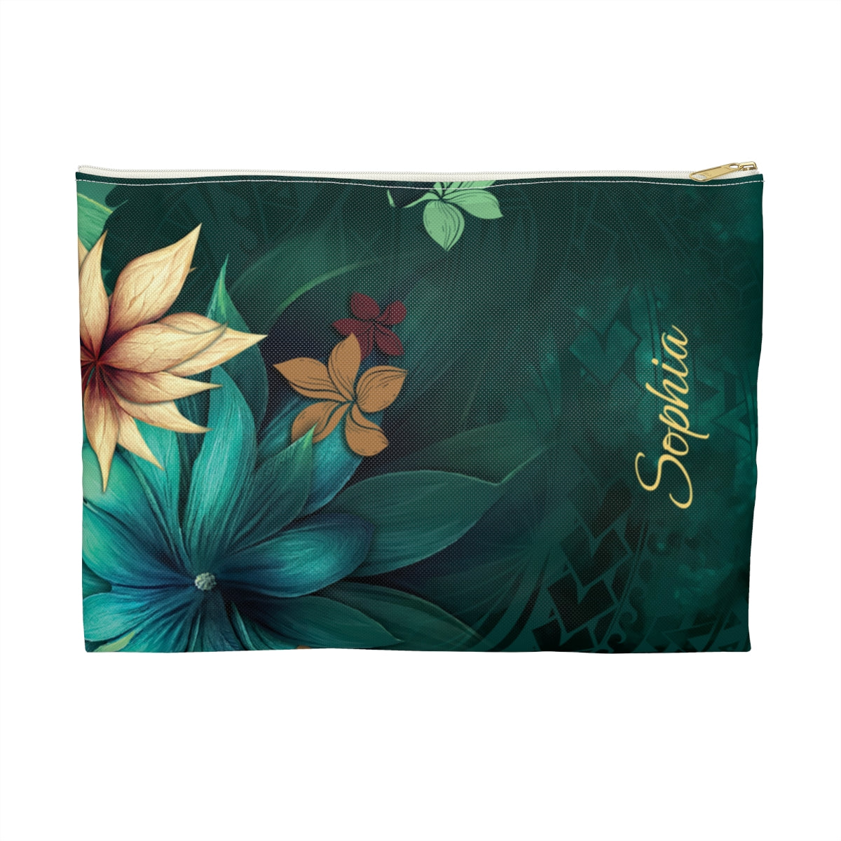 Aloha Whispers Personalized Travel Pouch Pouches The Local Banyan White zipper Large