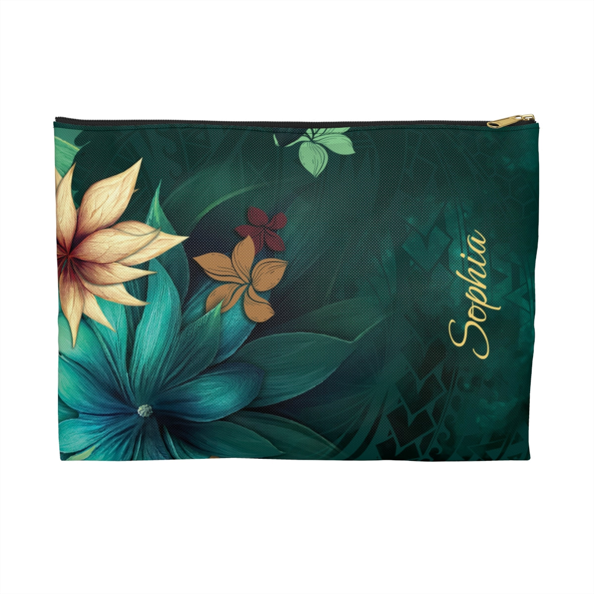 Aloha Whispers Personalized Travel Pouch Pouches The Local Banyan Black zipper Large