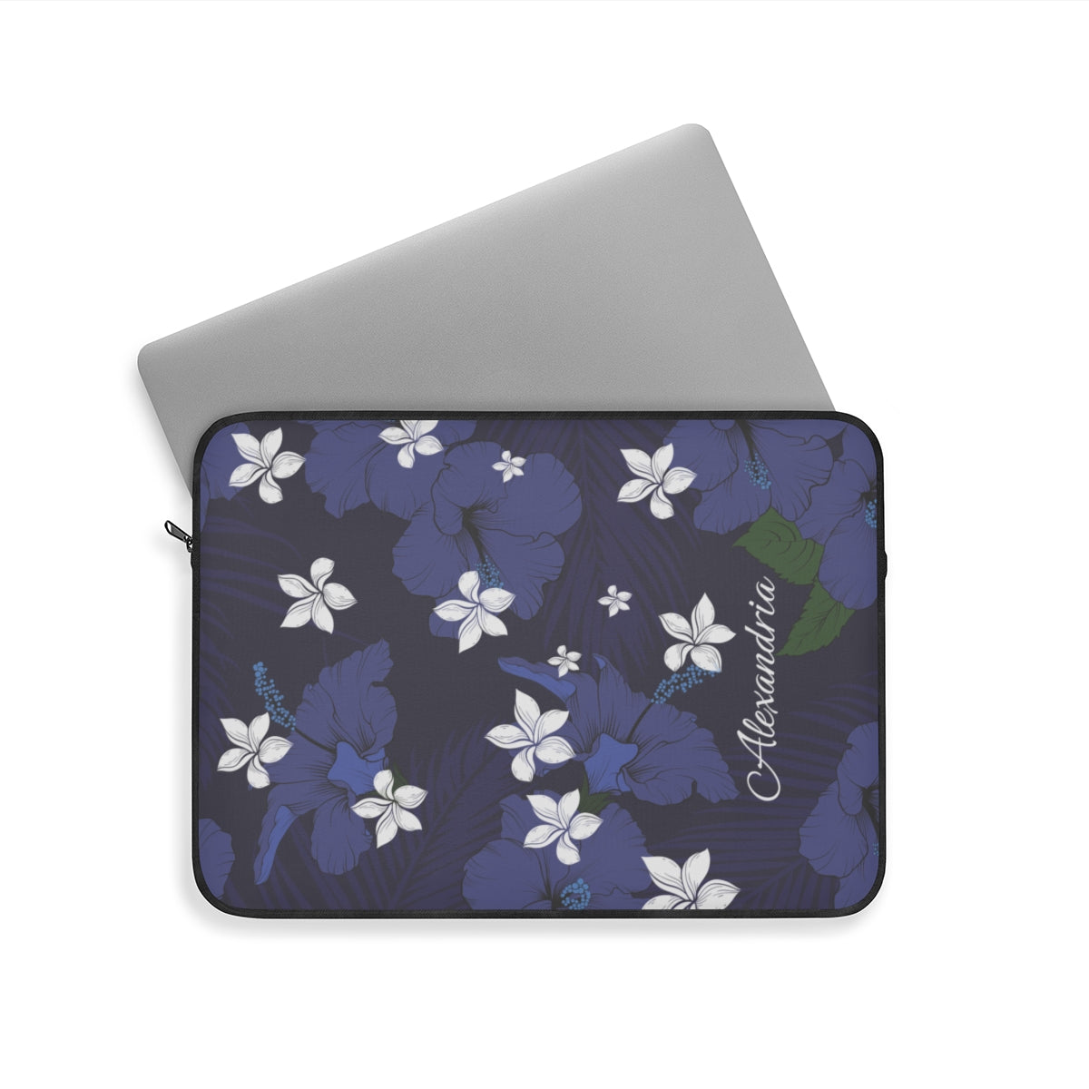 Vintage Blue Plumeria Personalized Laptop Sleeve Laptop Sleeve The Local Banyan