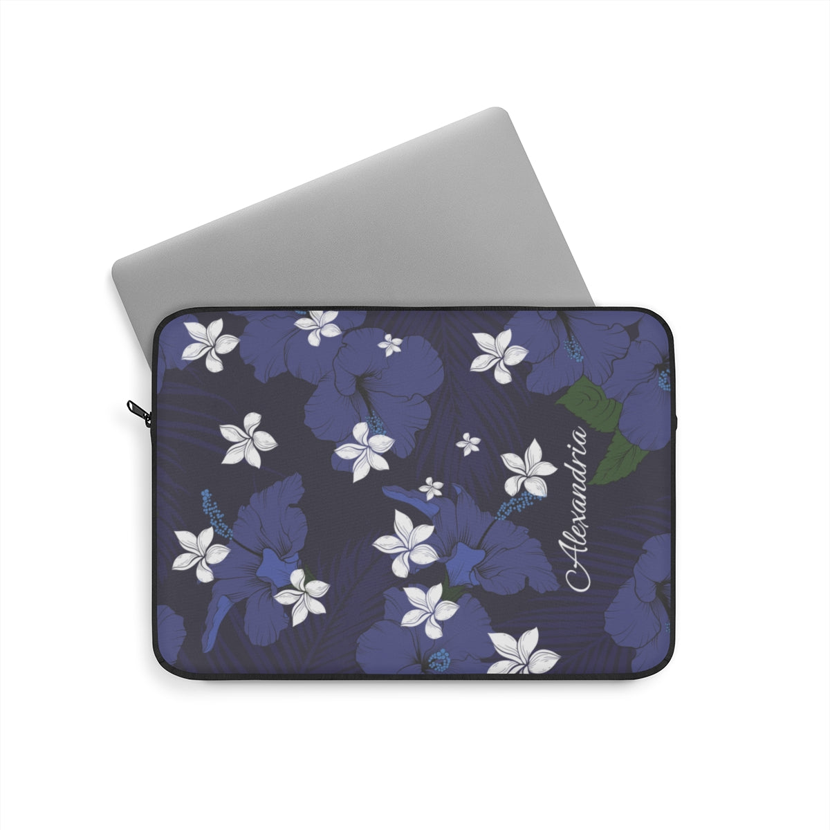 Vintage Blue Plumeria Personalized Laptop Sleeve Laptop Sleeve The Local Banyan