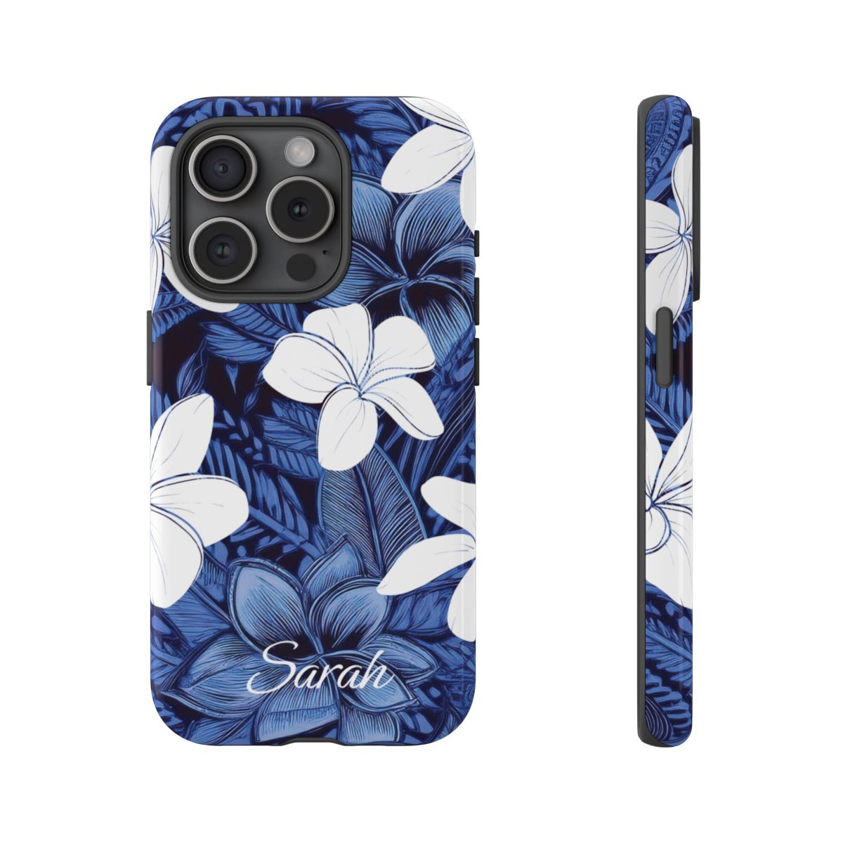 Eternal Blue Plumeria Personalized Tough Case for iPhone Phone Case The Local Banyan iPhone 15 Pro Glossy