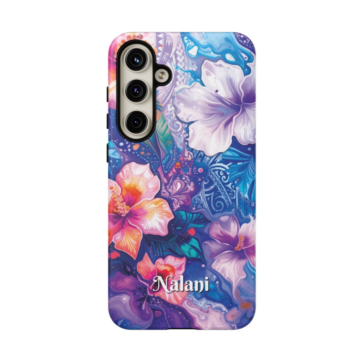 Woman holding Aloha Wai Personalized Tough Samsung Galaxy Case - Hawaiian Aloha Tropical Floral Design - The Local Banyan