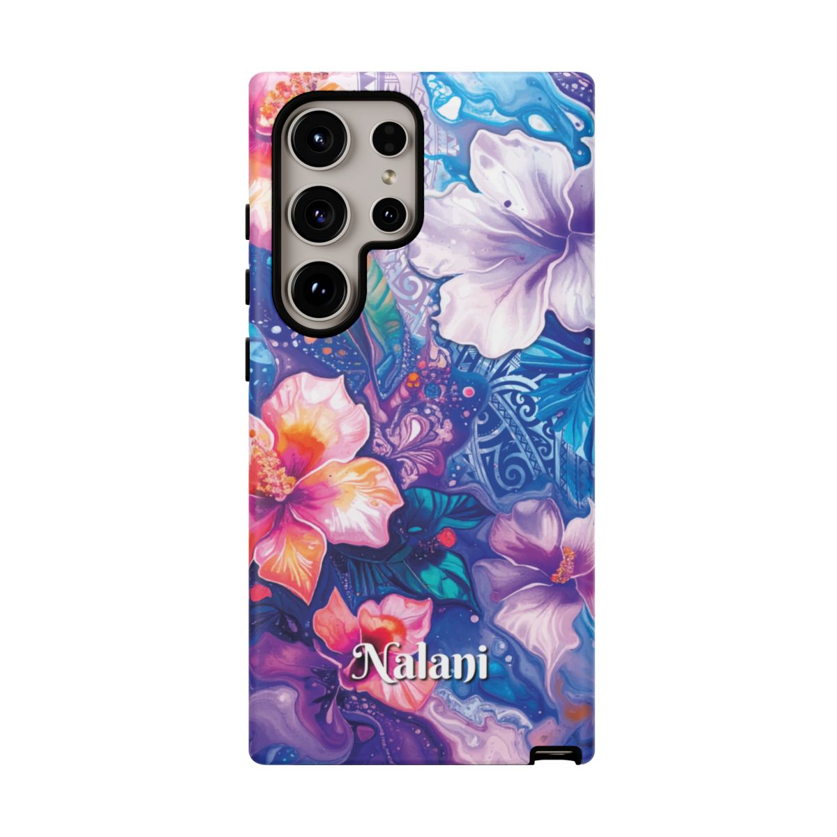 Woman holding Aloha Wai Personalized Tough Samsung Galaxy Case - Hawaiian Aloha Tropical Floral Design - The Local Banyan