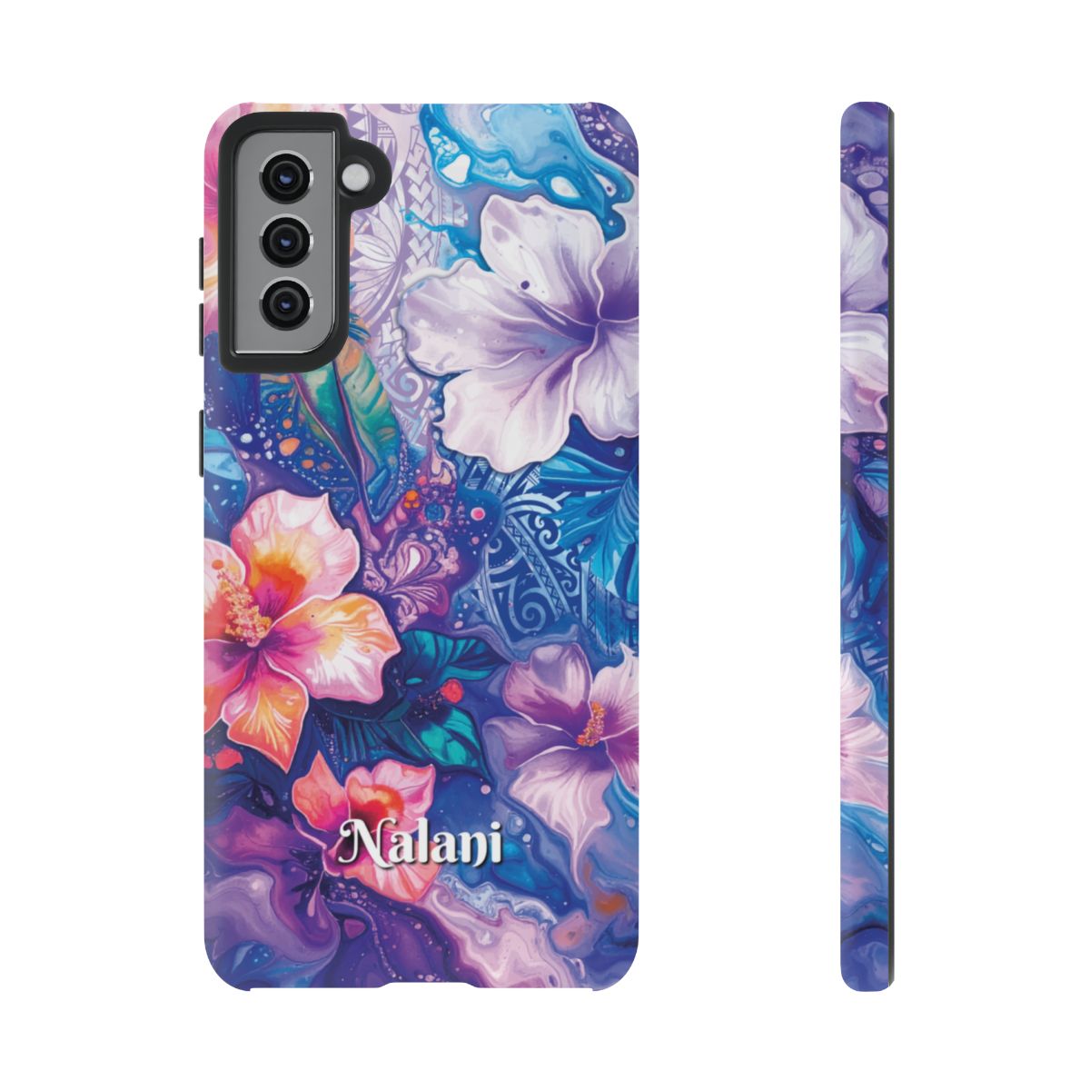 Woman holding Aloha Wai Personalized Tough Samsung Galaxy Case - Hawaiian Aloha Tropical Floral Design - The Local Banyan