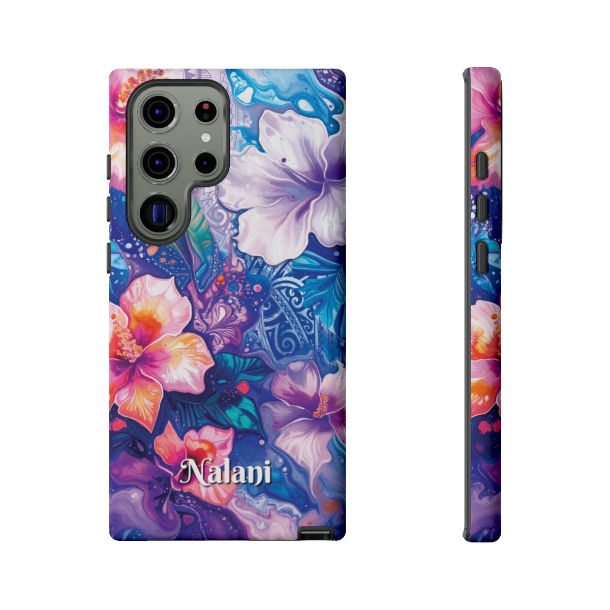 Woman holding Aloha Wai Personalized Tough Samsung Galaxy Case - Hawaiian Aloha Tropical Floral Design - The Local Banyan