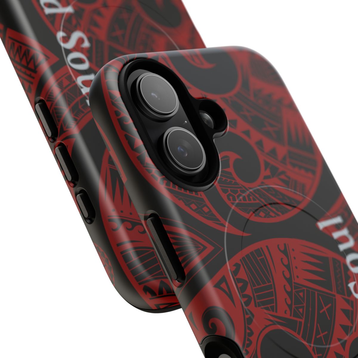 Woman holding Island Tribal Personalized MagSafe iPhone Case - Hawaiian Crimson Red Polynesian Tribal Design - The Local Banyan