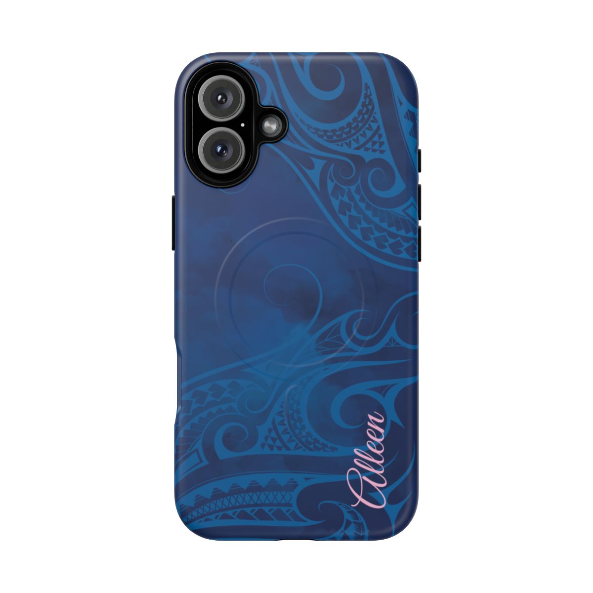 Woman holding Kai Legacy Personalized MagSafe iPhone Case - Hawaiian Ocean Blue Polynesian Tribal Design - The Local Banyan