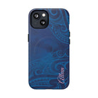 Woman holding Kai Legacy Personalized MagSafe iPhone Case - Hawaiian Ocean Blue Polynesian Tribal Design - The Local Banyan