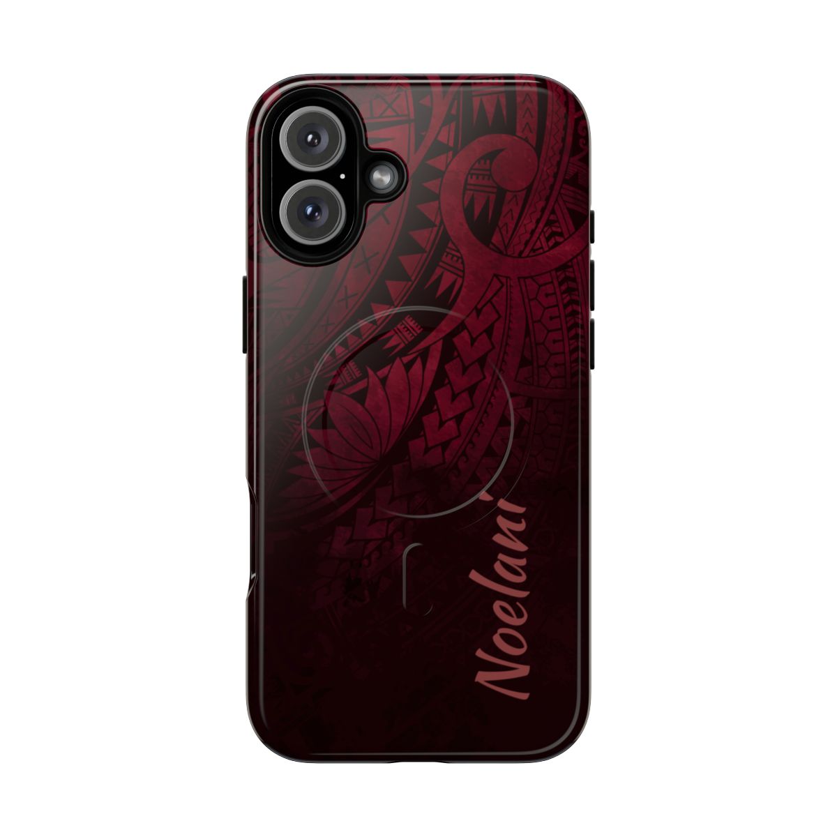 Woman holding Eternal Ember Personalized MagSafe iPhone Case - Hawaiian Red Tribal Polynesian Design - The Local Banyan
