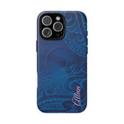 Woman holding Kai Legacy Personalized MagSafe iPhone Case - Hawaiian Ocean Blue Polynesian Tribal Design - The Local Banyan