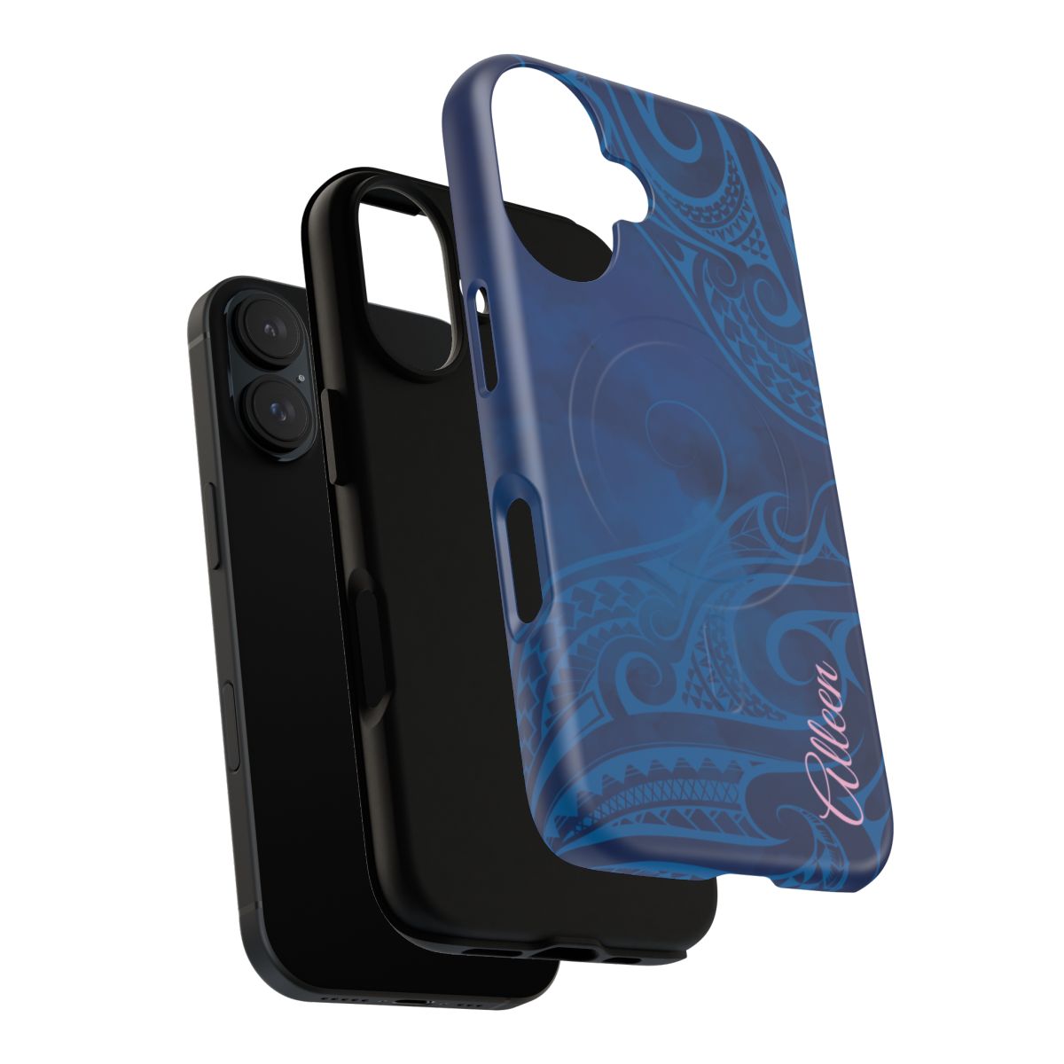 Woman holding Kai Legacy Personalized MagSafe iPhone Case - Hawaiian Ocean Blue Polynesian Tribal Design - The Local Banyan