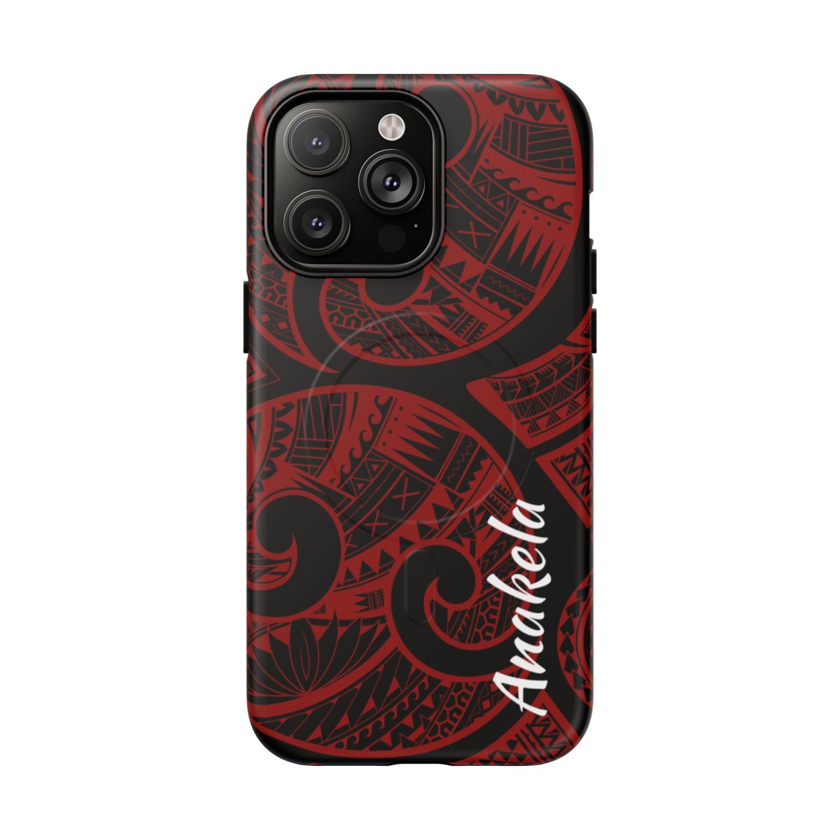 Woman holding Island Tribal Personalized MagSafe iPhone Case - Hawaiian Crimson Red Polynesian Tribal Design - The Local Banyan