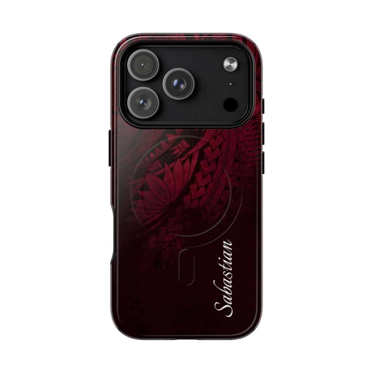 Eternal Ember Personalized MagSafe iPhone Case Detail View - Hawaiian Red Tribal Polynesian Design Close Up - The Local Banyan