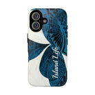 Hana Breeze Personalized MagSafe iPhone Case Detail View - Hawaiian Blue Plumeria Polynesian Botanical Design Close Up - The Local Banyan