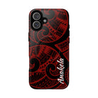 Woman holding Island Tribal Personalized MagSafe iPhone Case - Hawaiian Crimson Red Polynesian Tribal Design - The Local Banyan