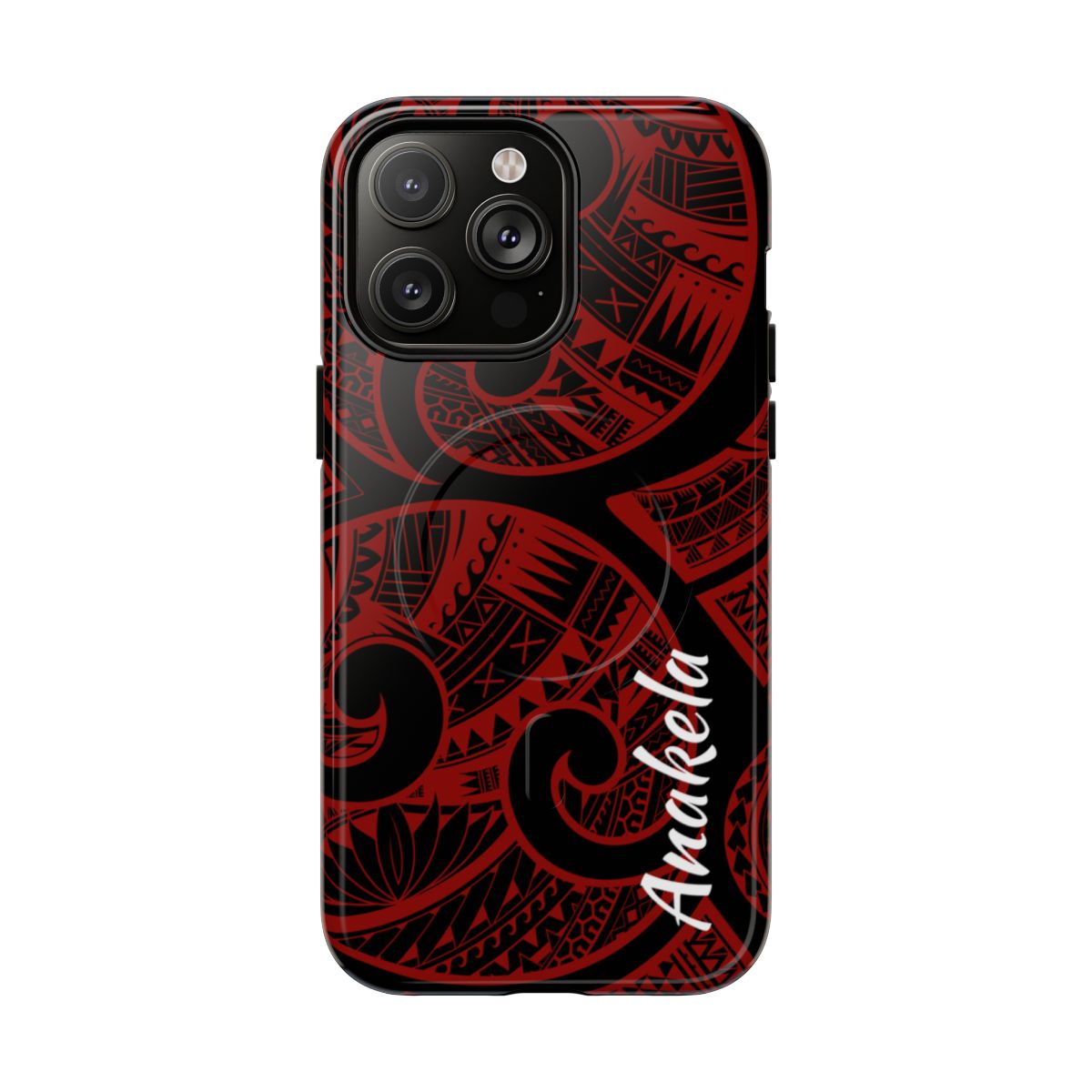 Island Tribal Personalized MagSafe iPhone Case iPhone 14 Pro Max Glossy - Hawaiian Crimson Red Polynesian Tribal Design - The Local Banyan
