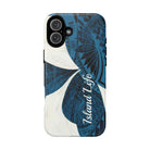 Woman holding Hana Breeze Personalized MagSafe iPhone Case - Hawaiian Blue Plumeria Polynesian Botanical Design - The Local Banyan