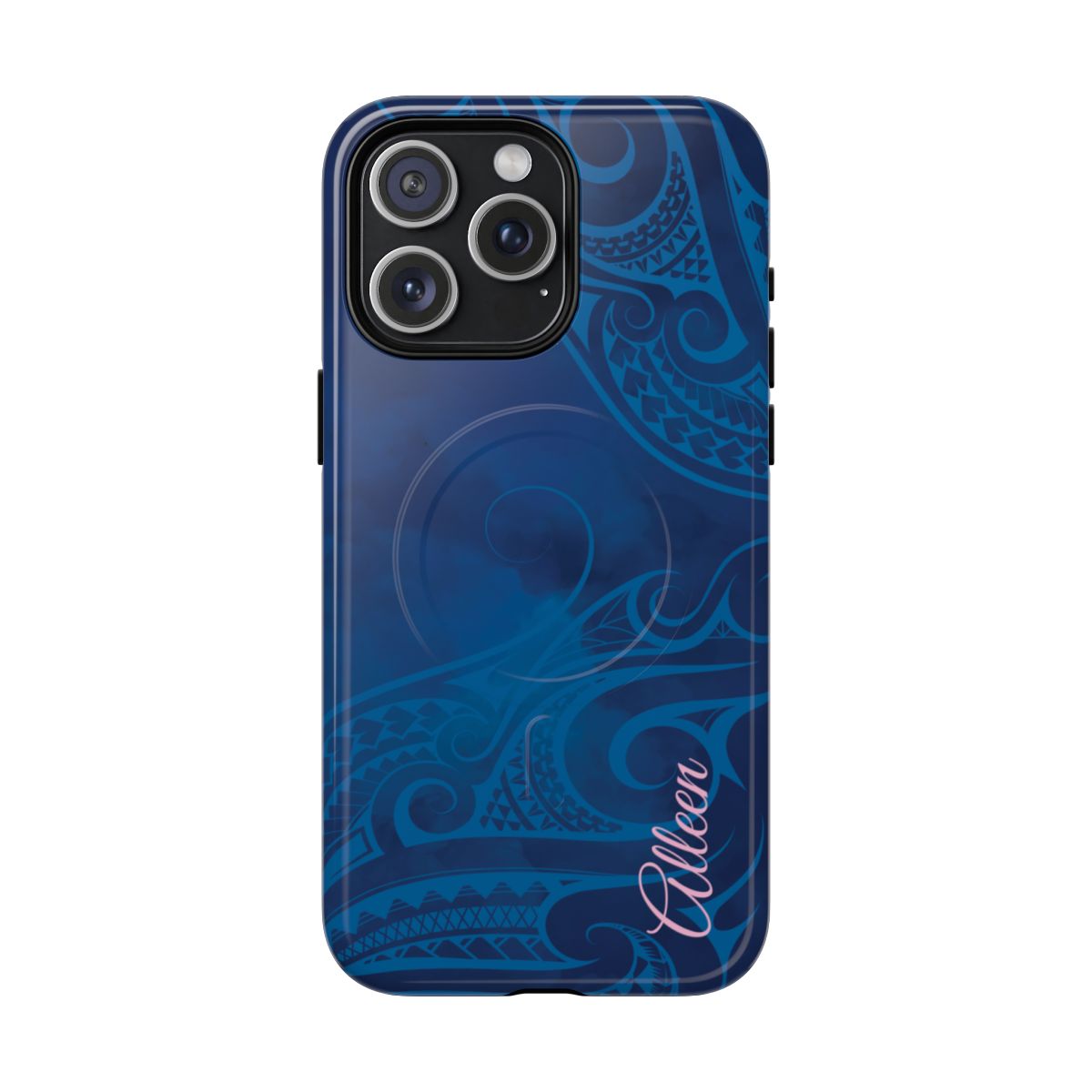 Kai Legacy Personalized MagSafe iPhone Case Detail View - Hawaiian Ocean Blue Polynesian Tribal Design Close Up - The Local Banyan