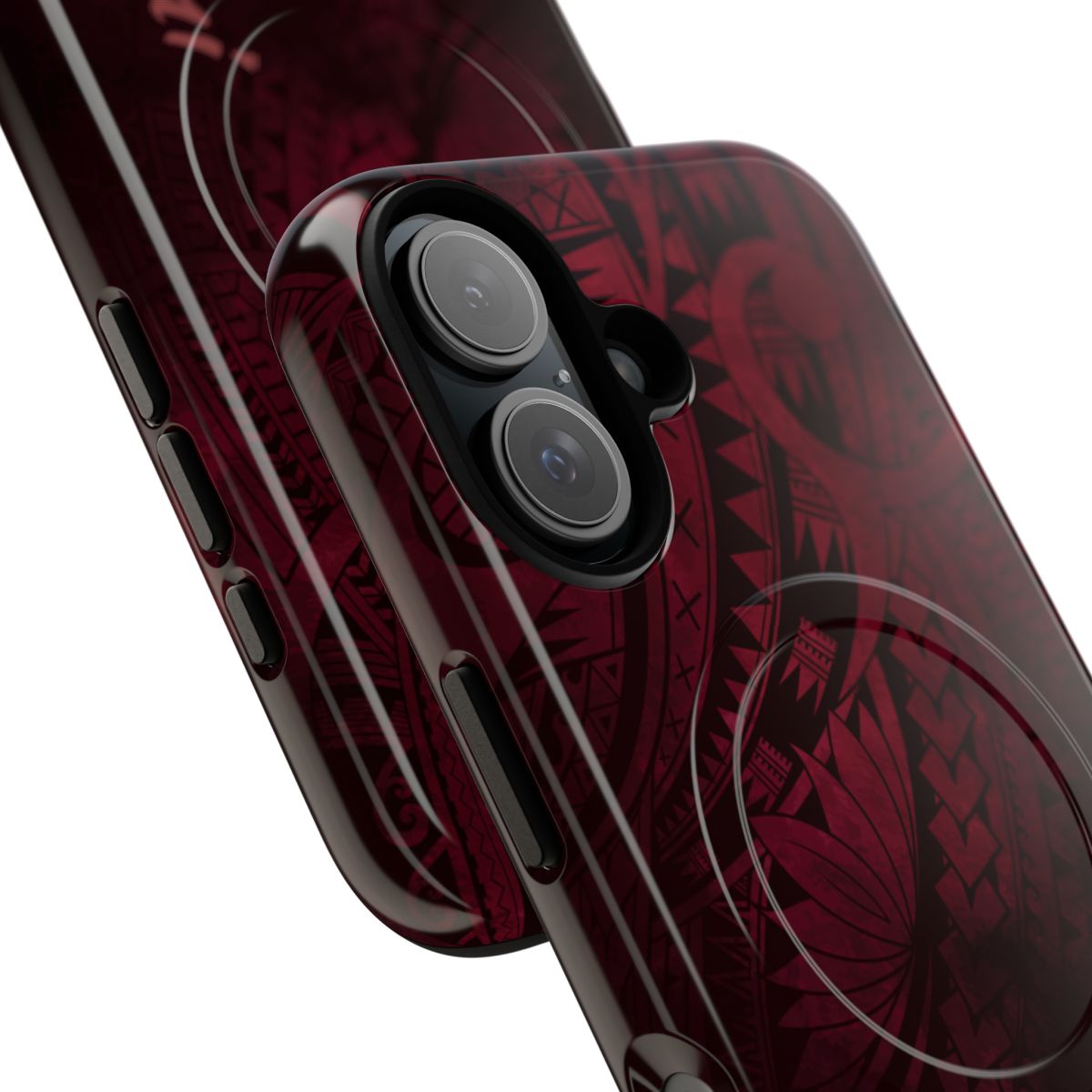 Woman holding Eternal Ember Personalized MagSafe iPhone Case - Hawaiian Red Tribal Polynesian Design - The Local Banyan