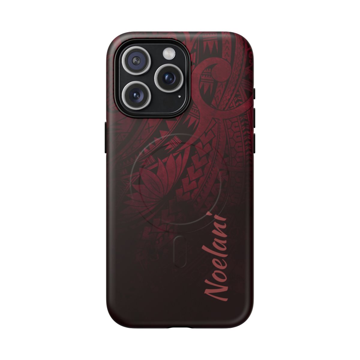 Woman holding Eternal Ember Personalized MagSafe iPhone Case - Hawaiian Red Tribal Polynesian Design - The Local Banyan