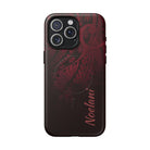 Woman holding Eternal Ember Personalized MagSafe iPhone Case - Hawaiian Red Tribal Polynesian Design - The Local Banyan