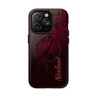 Woman holding Eternal Ember Personalized MagSafe iPhone Case - Hawaiian Red Tribal Polynesian Design - The Local Banyan